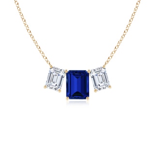9x7mm Labgrown Lab-Grown Emerald-Cut Blue Sapphire Three Stone Pendant in Yellow Gold