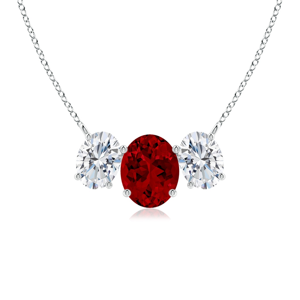 10x8mm Labgrown Lab-Grown Oval Ruby Three Stone Pendant in P950 Platinum