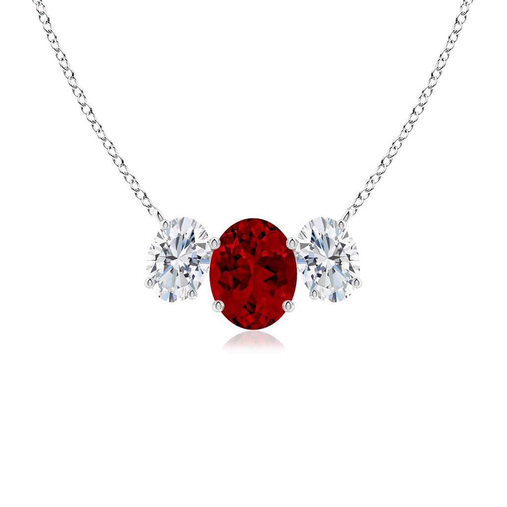 9x7mm Labgrown Lab-Grown Oval Ruby Three Stone Pendant in 18K White Gold