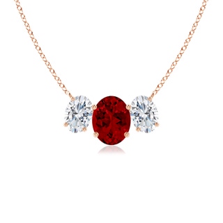 9x7mm Labgrown Lab-Grown Oval Ruby Three Stone Pendant in Rose Gold