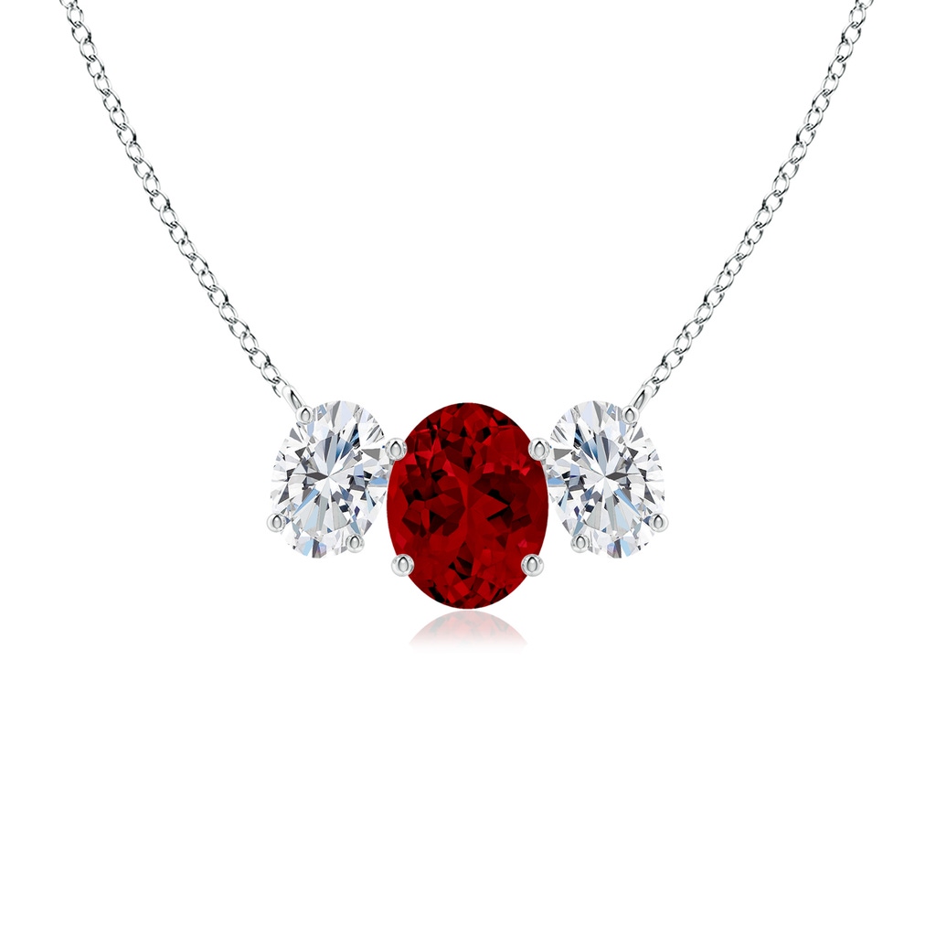 9x7mm Labgrown Lab-Grown Oval Ruby Three Stone Pendant in White Gold