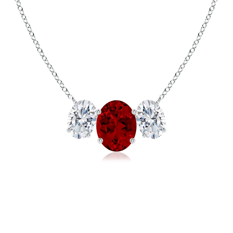 9x7mm Labgrown Lab-Grown Oval Ruby Three Stone Pendant in White Gold 