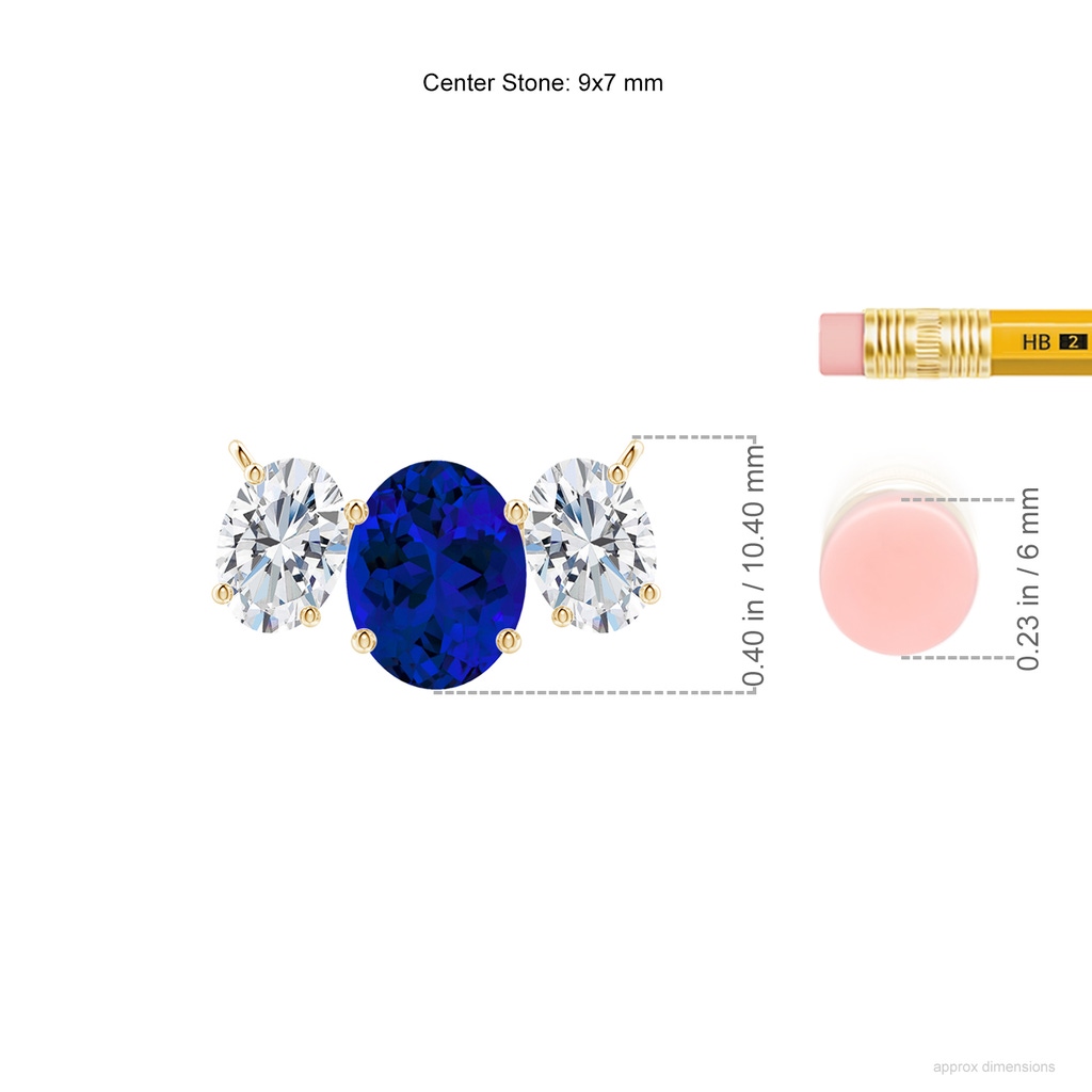 9x7mm Labgrown Lab-Grown Oval Blue Sapphire Three Stone Pendant in Yellow Gold ruler