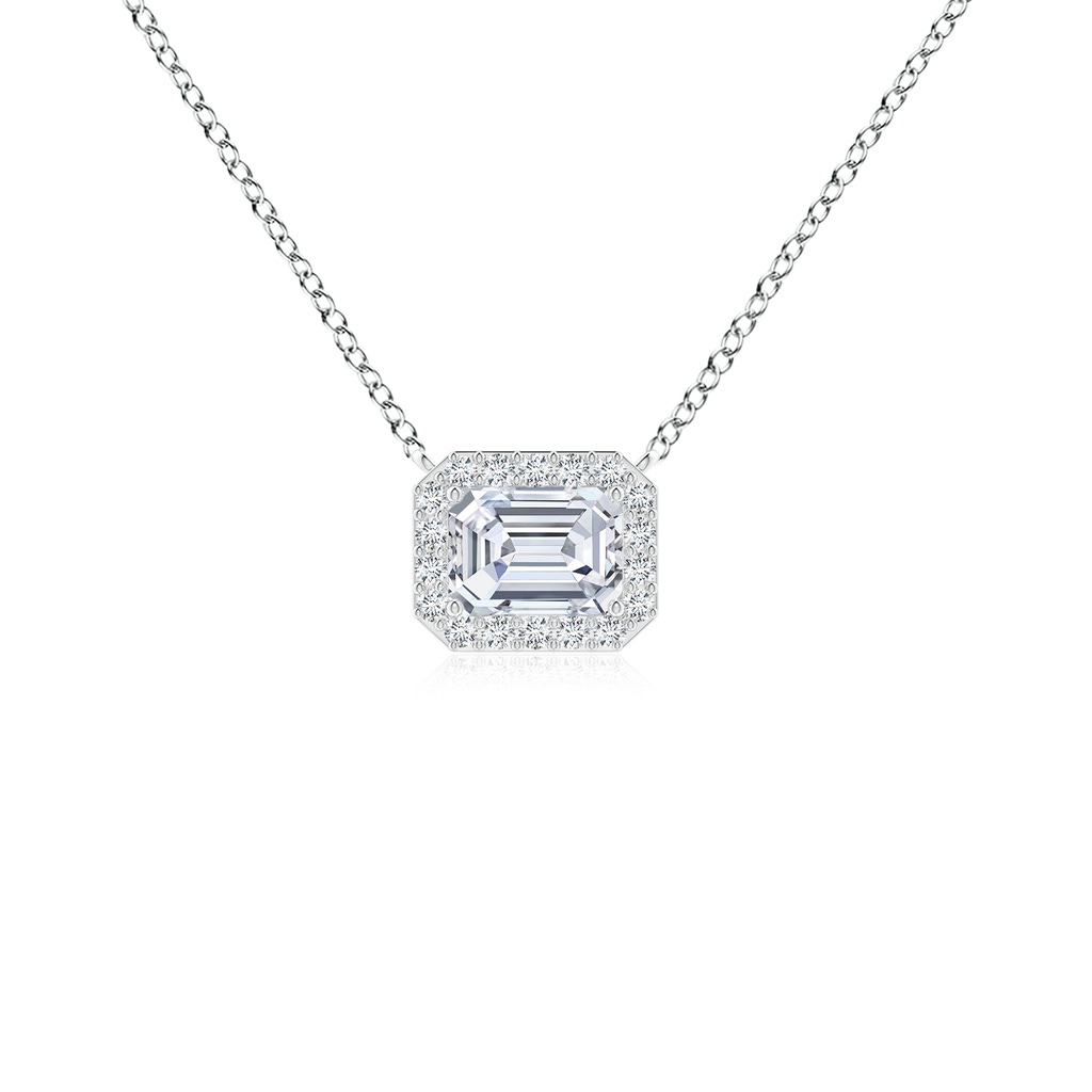 6.5x4.5mm FGVS Lab-Grown Vintage Style East-West Emerald-Cut Diamond Halo Pendant in White Gold