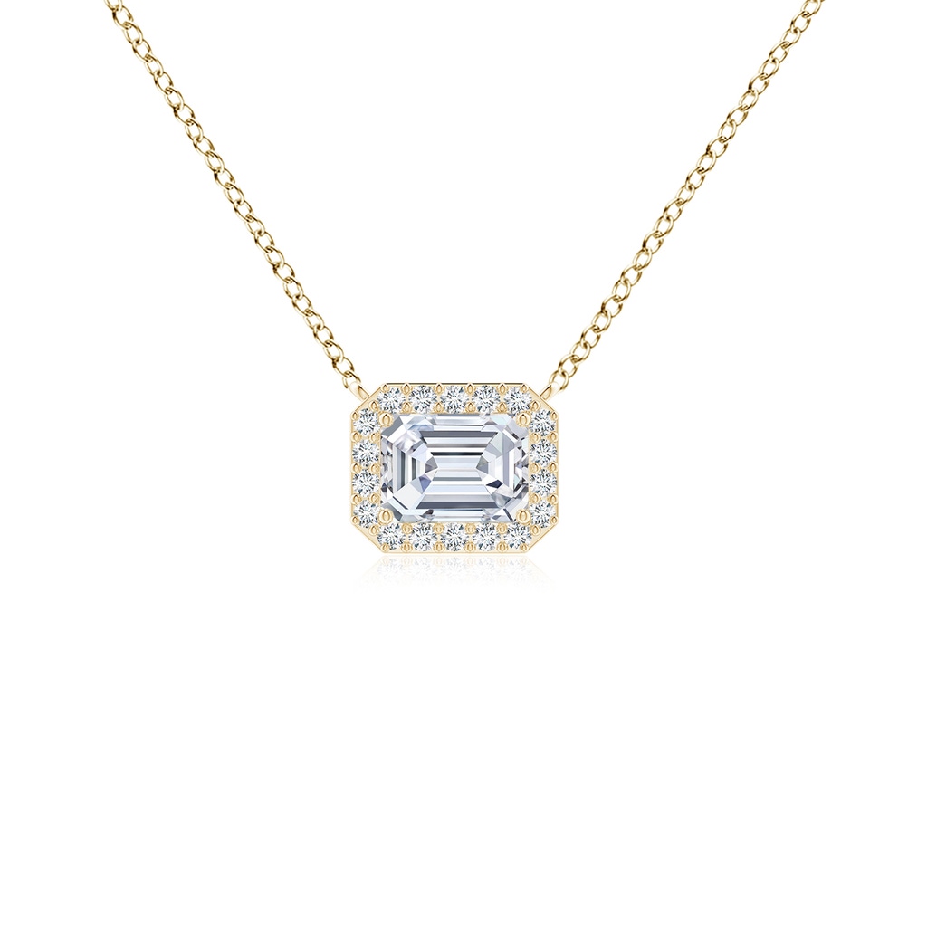 6.5x4.5mm FGVS Lab-Grown Vintage Style East-West Emerald-Cut Diamond Halo Pendant in Yellow Gold