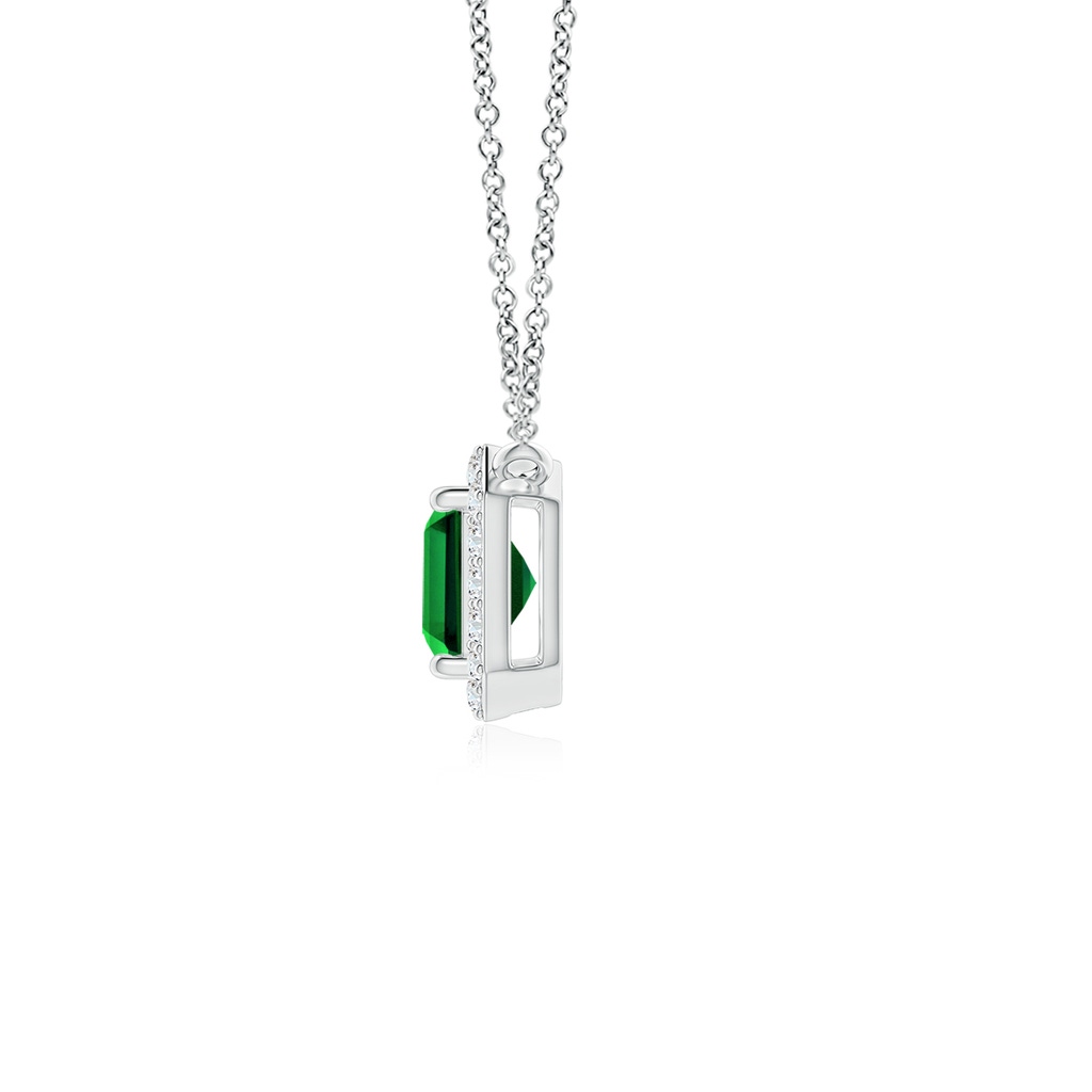 9x7mm Labgrown Lab-Grown Vintage Style East-West Emerald-Cut Emerald Halo Pendant in White Gold Side 199
