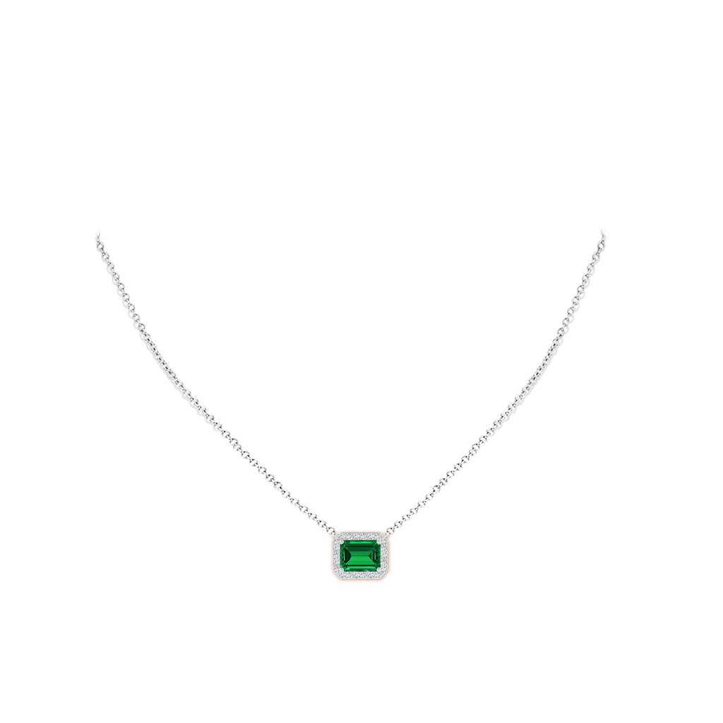 9x7mm Labgrown Lab-Grown Vintage Style East-West Emerald-Cut Emerald Halo Pendant in White Gold pen