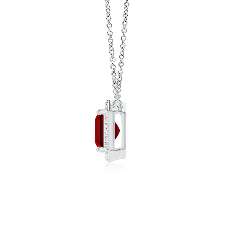 9x7mm Labgrown Lab-Grown Vintage Style East-West Emerald-Cut Ruby Halo Pendant in White Gold Side 199