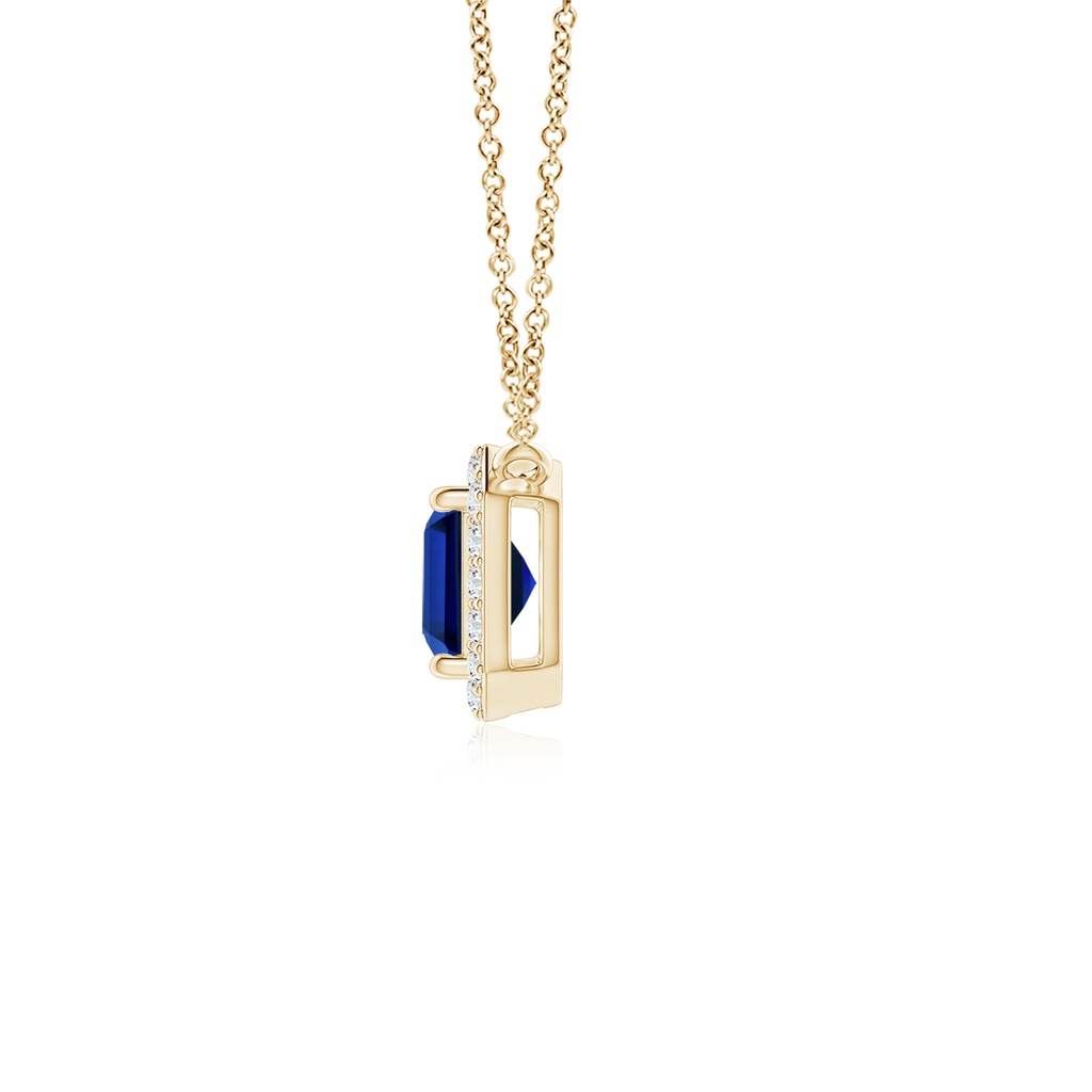 9x7mm Labgrown Lab-Grown Vintage Style East-West Emerald-Cut Blue Sapphire Halo Pendant in Yellow Gold Side 199