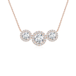 5mm FGVS Lab-Grown Three Stone Round Diamond Halo Pendant in 10K Rose Gold