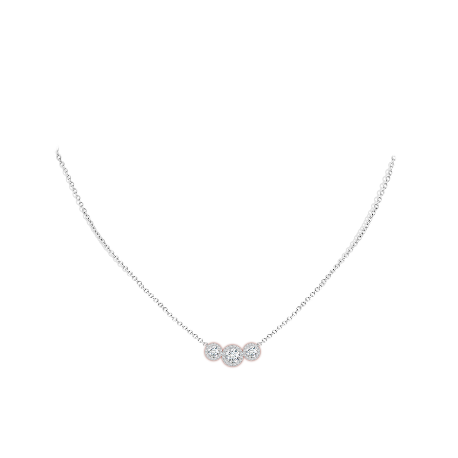 5mm FGVS Lab-Grown Three Stone Round Diamond Halo Pendant in 18K White Gold pen