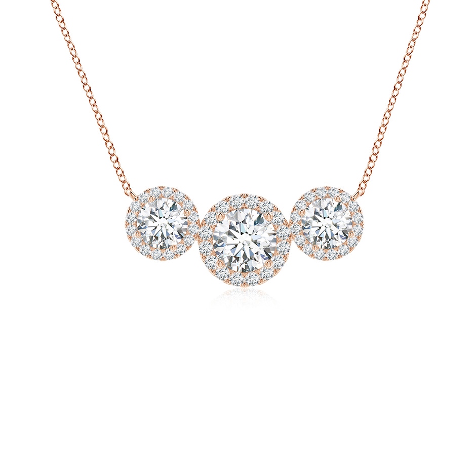 5mm FGVS Lab-Grown Three Stone Round Diamond Halo Pendant in Rose Gold 