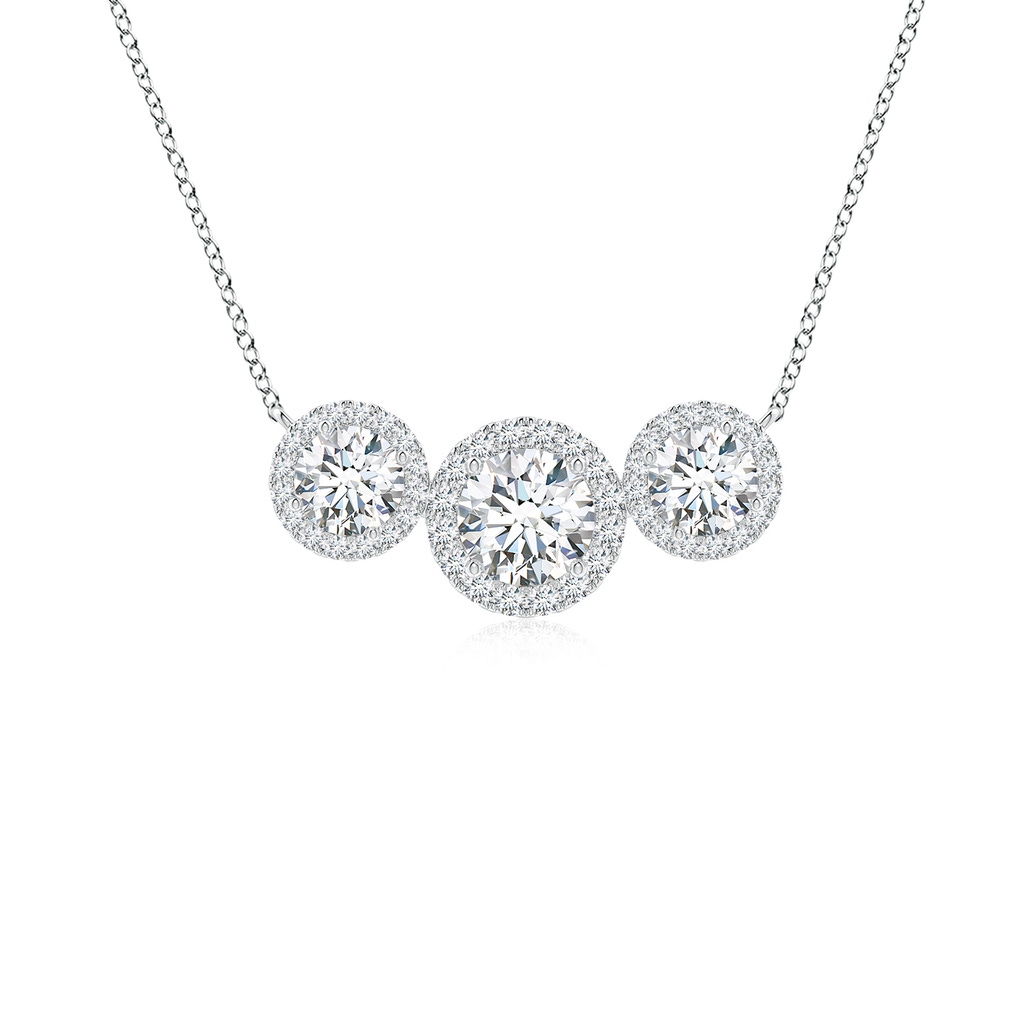 5mm FGVS Lab-Grown Three Stone Round Diamond Halo Pendant in White Gold