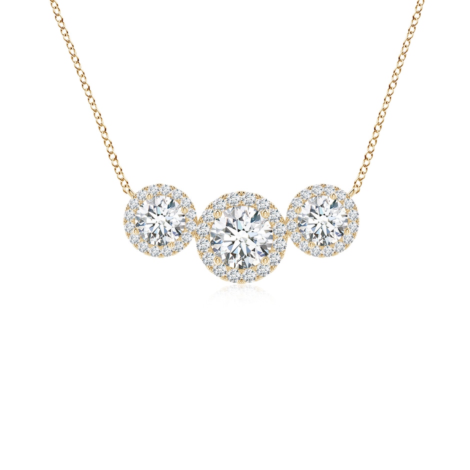 5mm FGVS Lab-Grown Three Stone Round Diamond Halo Pendant in Yellow Gold 