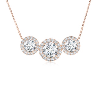 6mm FGVS Lab-Grown Three Stone Round Diamond Halo Pendant in 18K Rose Gold