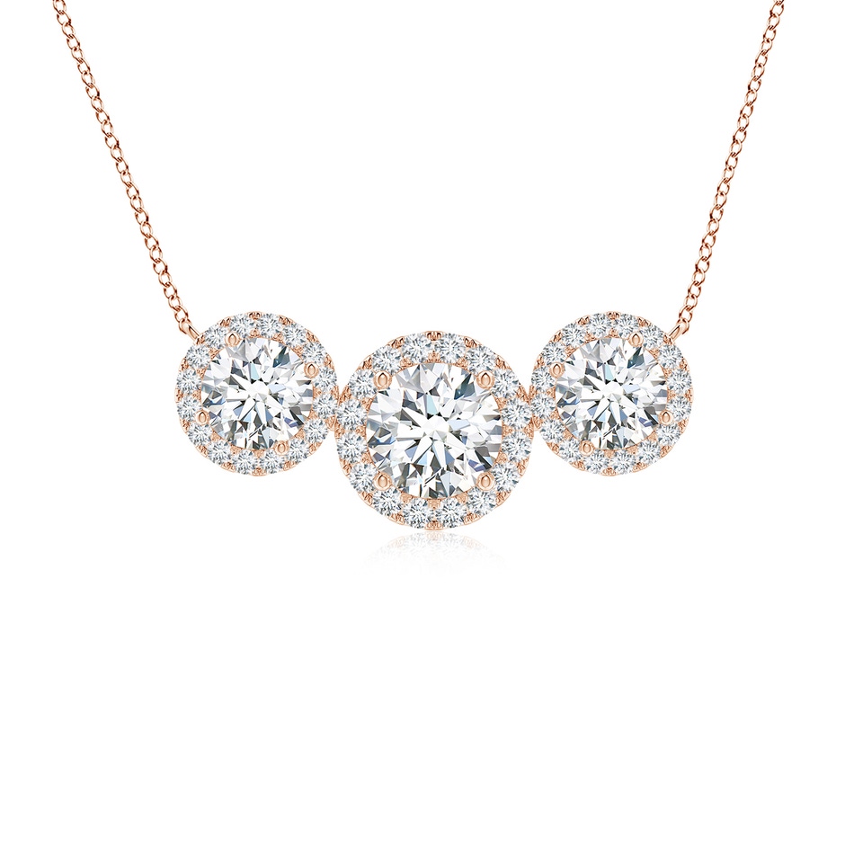 6mm FGVS Lab-Grown Three Stone Round Diamond Halo Pendant in Rose Gold 