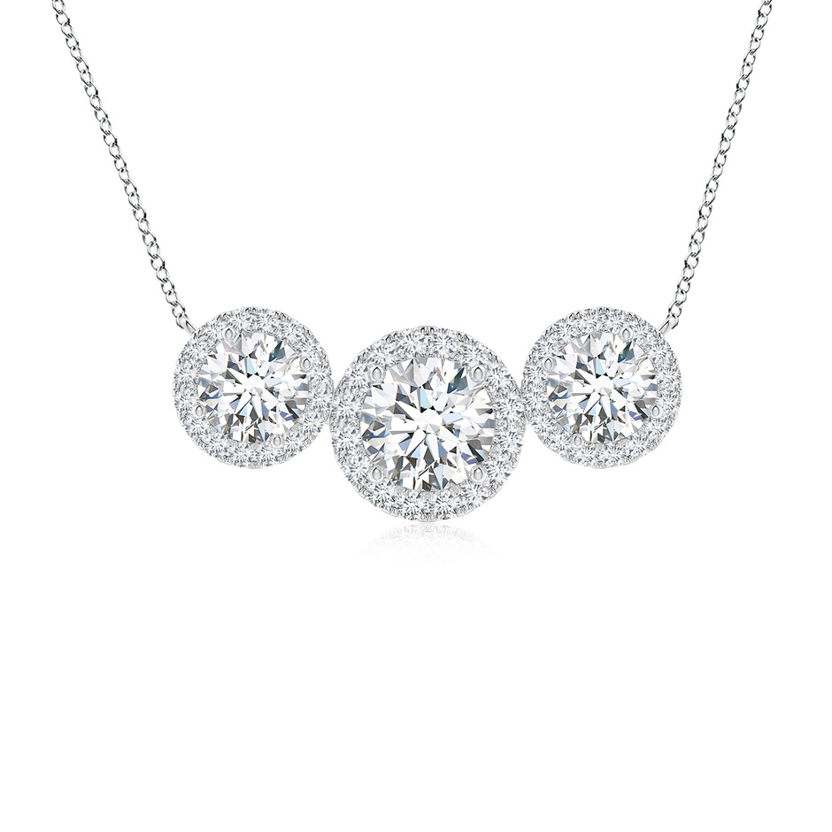 6mm FGVS Lab-Grown Three Stone Round Diamond Halo Pendant in White Gold 