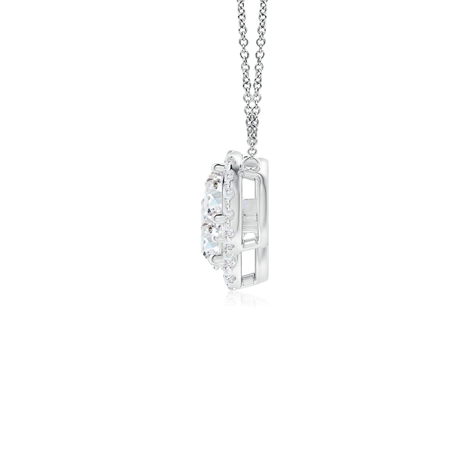 6mm FGVS Lab-Grown Three Stone Round Diamond Halo Pendant in White Gold
