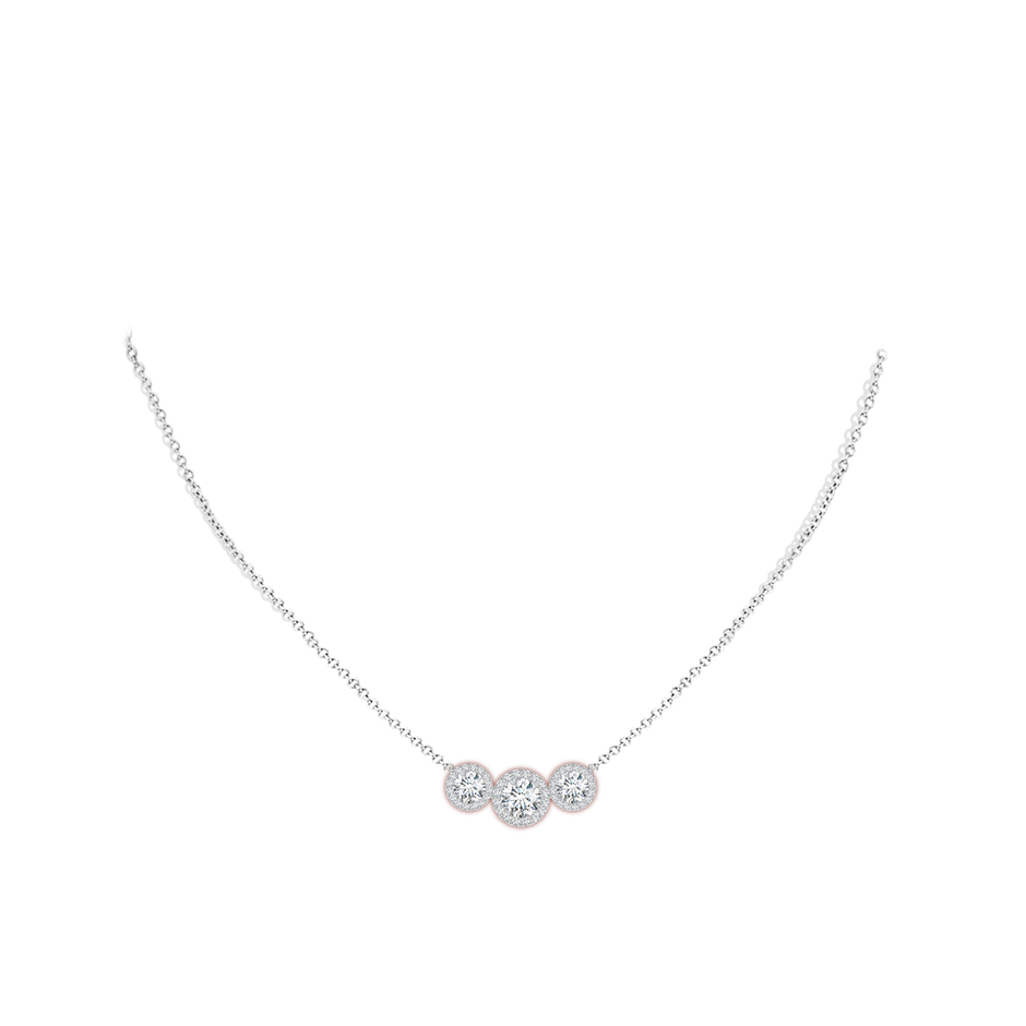 6mm FGVS Lab-Grown Three Stone Round Diamond Halo Pendant in White Gold pen