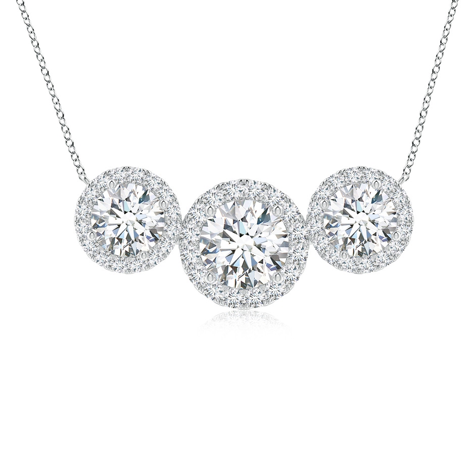 7mm FGVS Lab-Grown Three Stone Round Diamond Halo Pendant in White Gold 