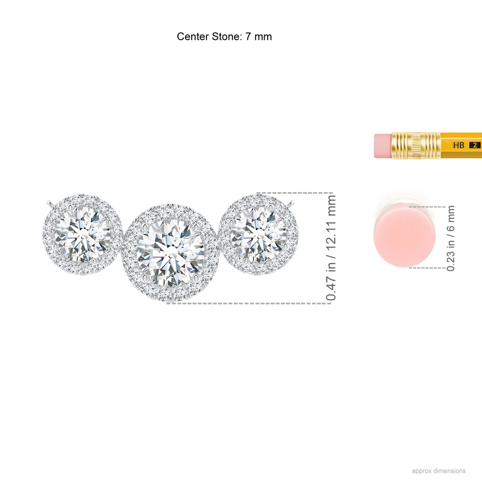 7mm FGVS Lab-Grown Three Stone Round Diamond Halo Pendant in White Gold ruler