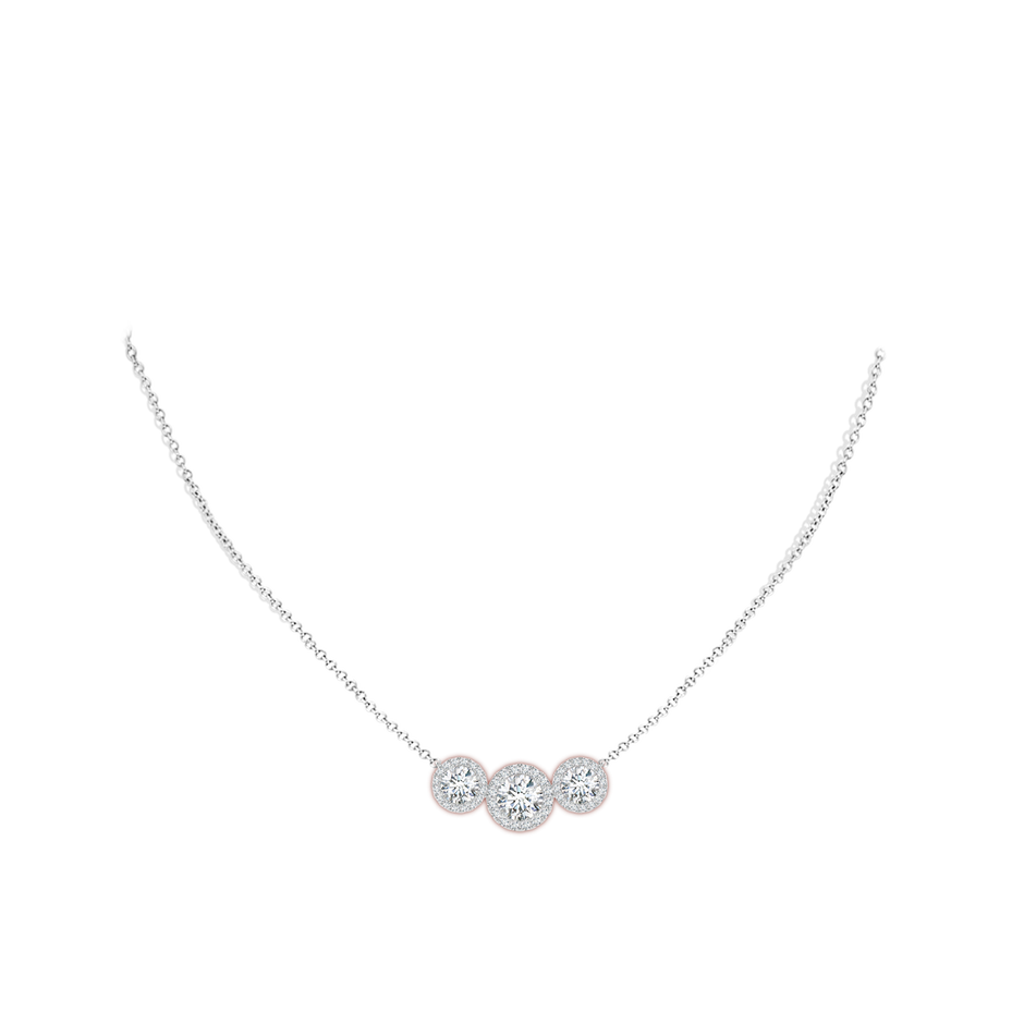 7mm FGVS Lab-Grown Three Stone Round Diamond Halo Pendant in White Gold pen