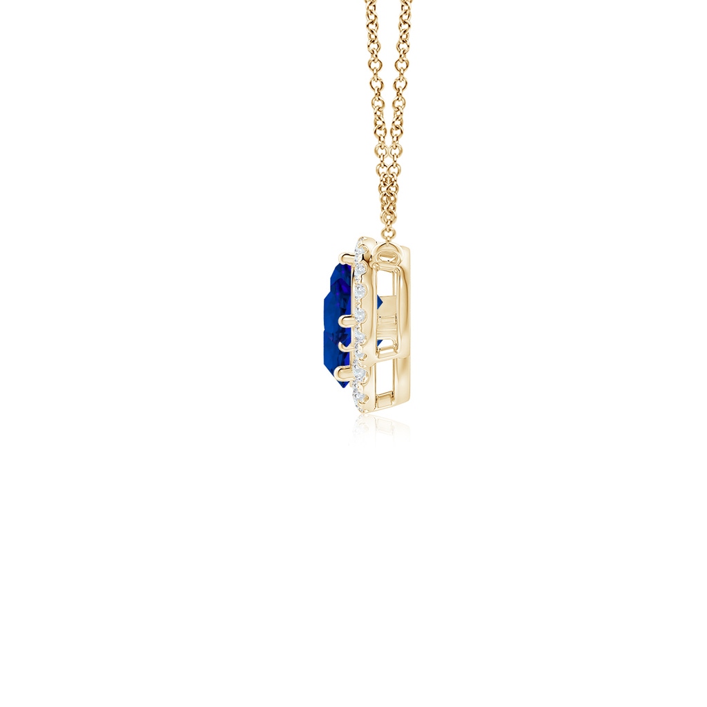 5mm Labgrown Lab-Grown Three Stone Round Blue Sapphire Halo Pendant in Yellow Gold Side 199