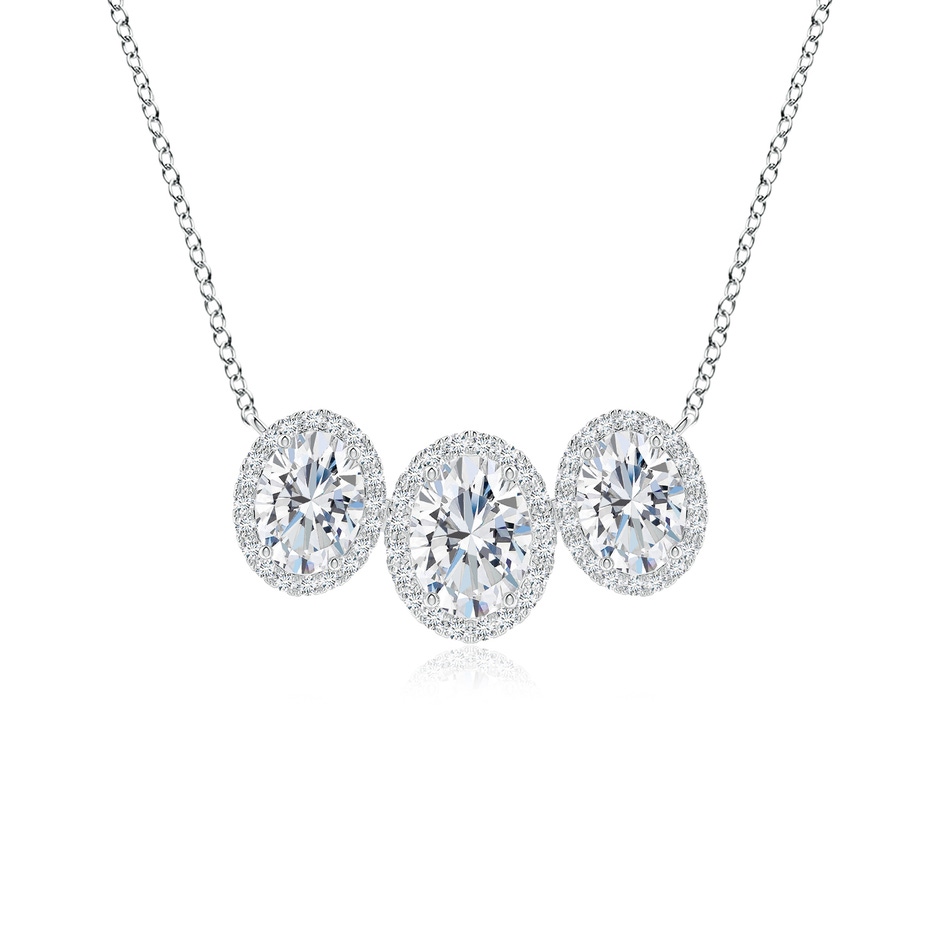 7x5mm FGVS Lab-Grown Three Stone Oval Diamond Halo Pendant in White Gold 