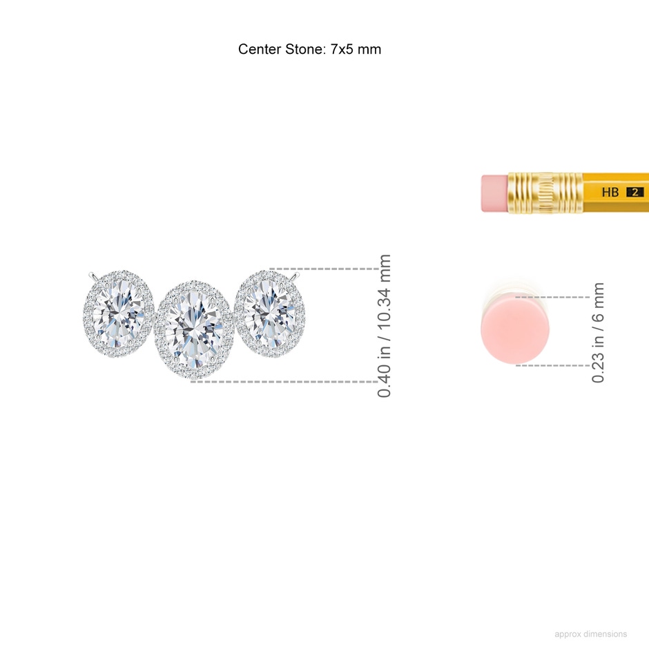 7x5mm FGVS Lab-Grown Three Stone Oval Diamond Halo Pendant in White Gold ruler