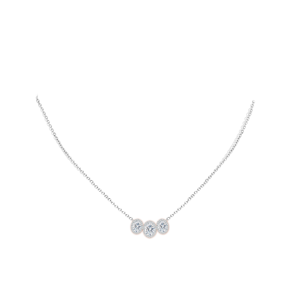 7x5mm FGVS Lab-Grown Three Stone Oval Diamond Halo Pendant in White Gold pen