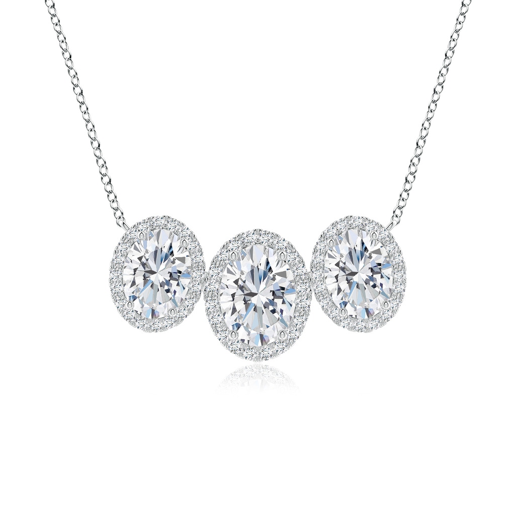 8x6mm FGVS Lab-Grown Three Stone Oval Diamond Halo Pendant in P950 Platinum