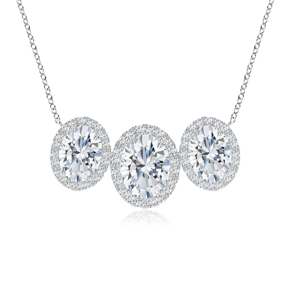 9x7mm FGVS Lab-Grown Three Stone Oval Diamond Halo Pendant in P950 Platinum 