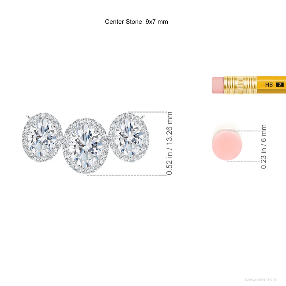 9x7mm FGVS Lab-Grown Three Stone Oval Diamond Halo Pendant in P950 Platinum ruler