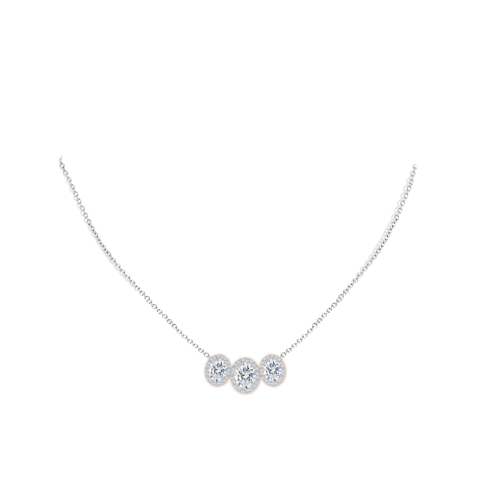 9x7mm FGVS Lab-Grown Three Stone Oval Diamond Halo Pendant in P950 Platinum pen