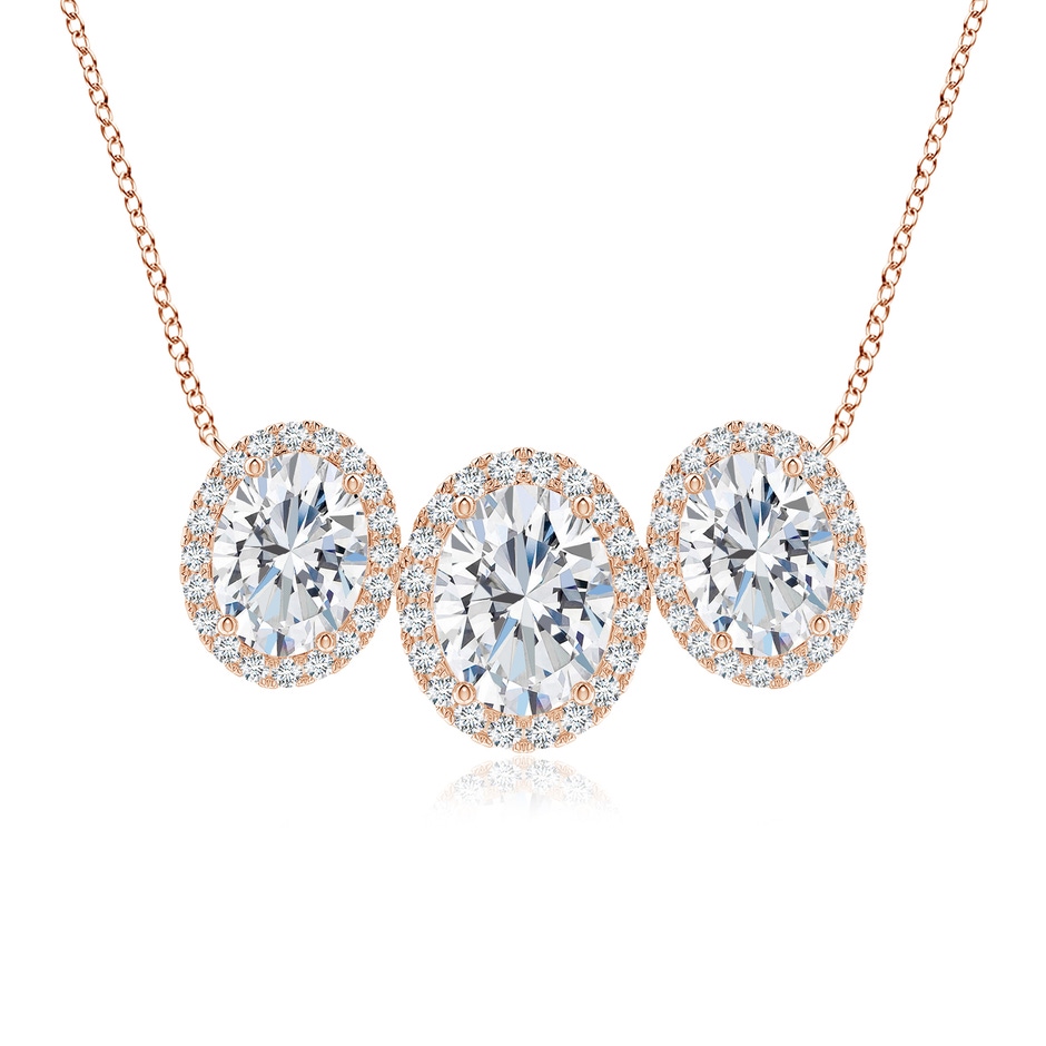 9x7mm FGVS Lab-Grown Three Stone Oval Diamond Halo Pendant in Rose Gold 