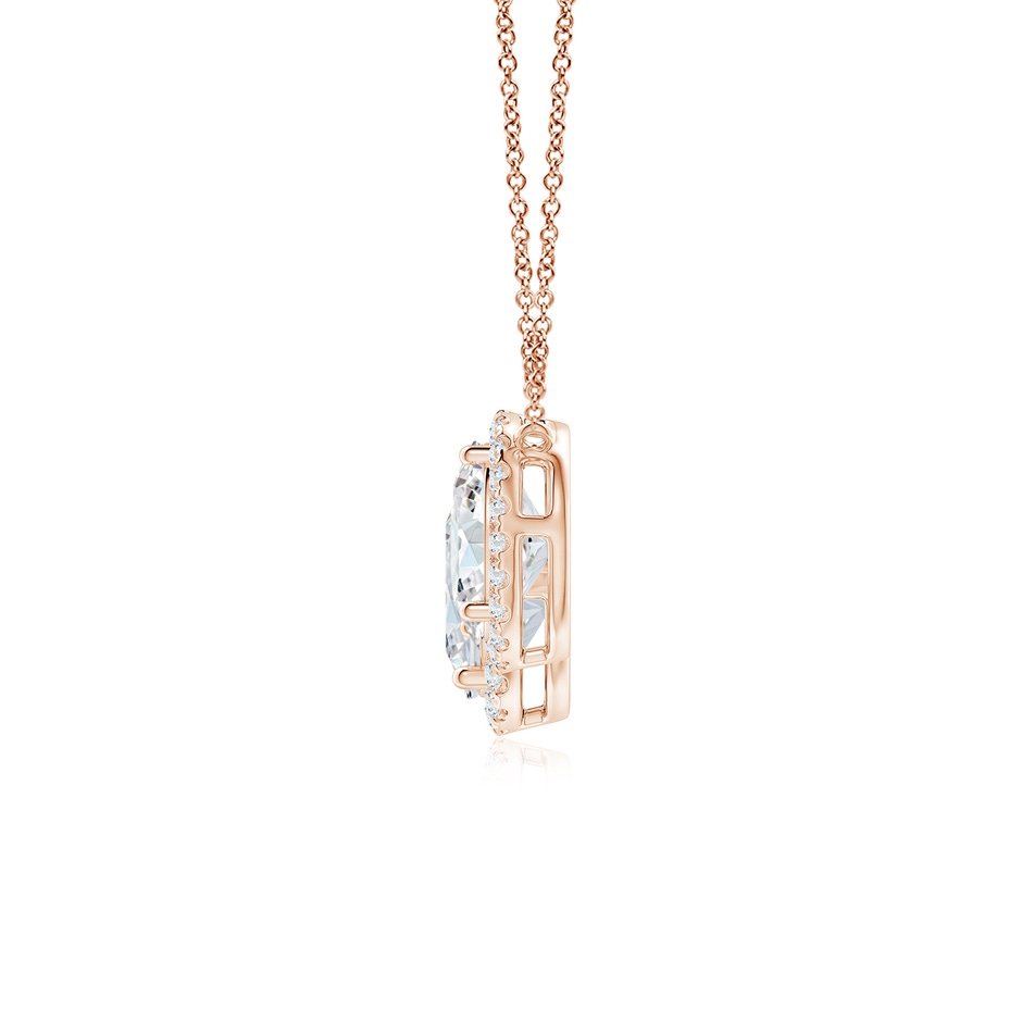 9x7mm FGVS Lab-Grown Three Stone Oval Diamond Halo Pendant in Rose Gold side 199
