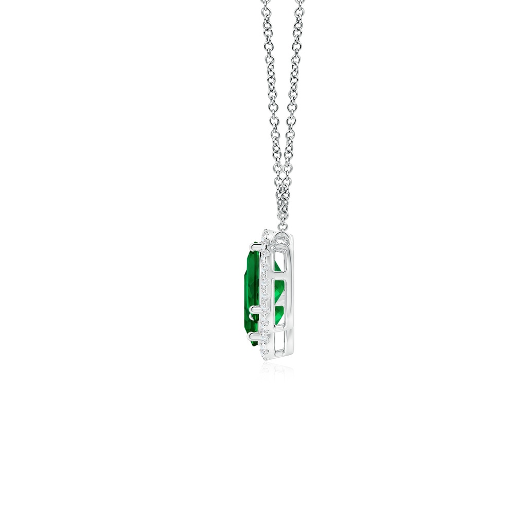 7x5mm Labgrown Lab-Grown Three Stone Oval Emerald Halo Pendant in White Gold Side 199