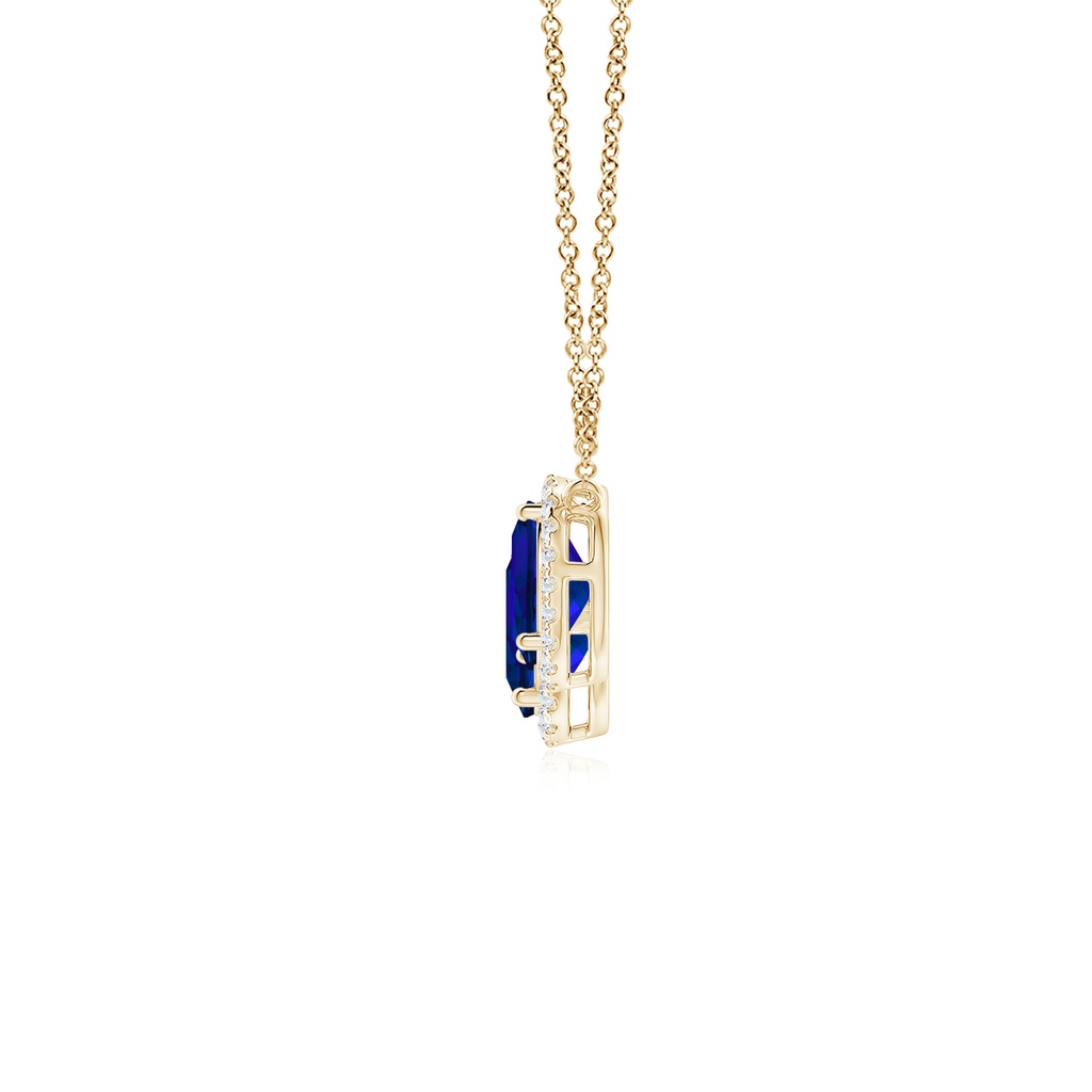 7x5mm Labgrown Lab-Grown Three Stone Oval Blue Sapphire Halo Pendant in Yellow Gold Side 199