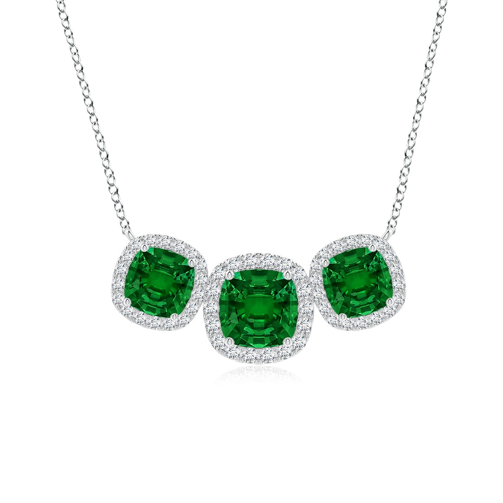 6mm Labgrown Lab-Grown Three Stone Cushion Emerald Halo Pendant in White Gold 