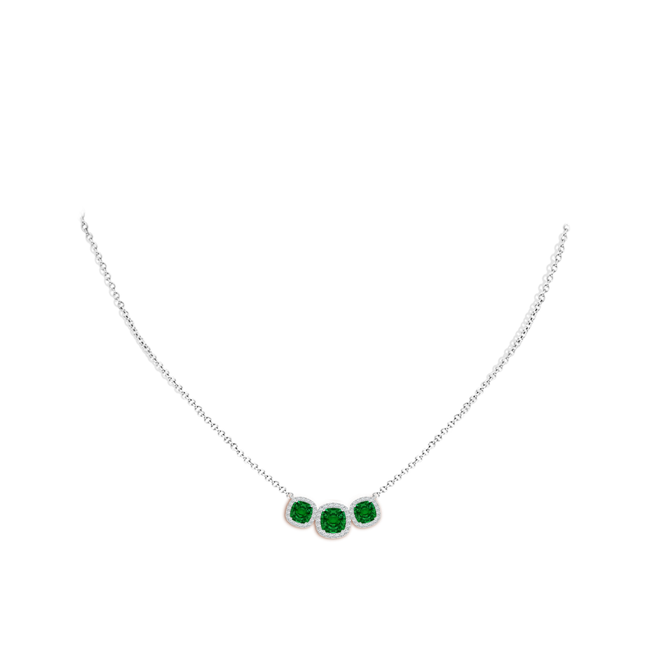 6mm Labgrown Lab-Grown Three Stone Cushion Emerald Halo Pendant in White Gold pen