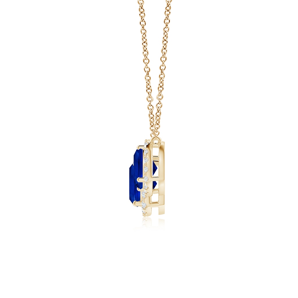 6mm Labgrown Lab-Grown Three Stone Cushion Blue Sapphire Halo Pendant in Yellow Gold Side 199