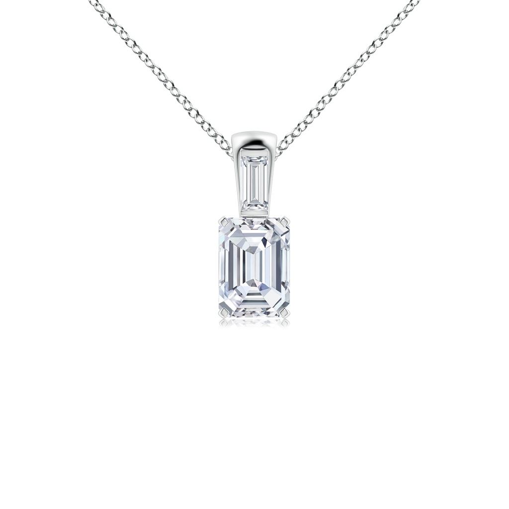 7x5mm FGVS Lab-Grown Emerald-Cut Diamond Pendant with Baguette Accent in White Gold