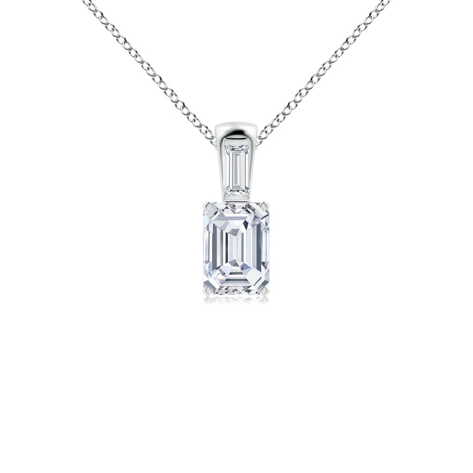 7x5mm FGVS Lab-Grown Emerald-Cut Diamond Pendant with Baguette Accent in White Gold 