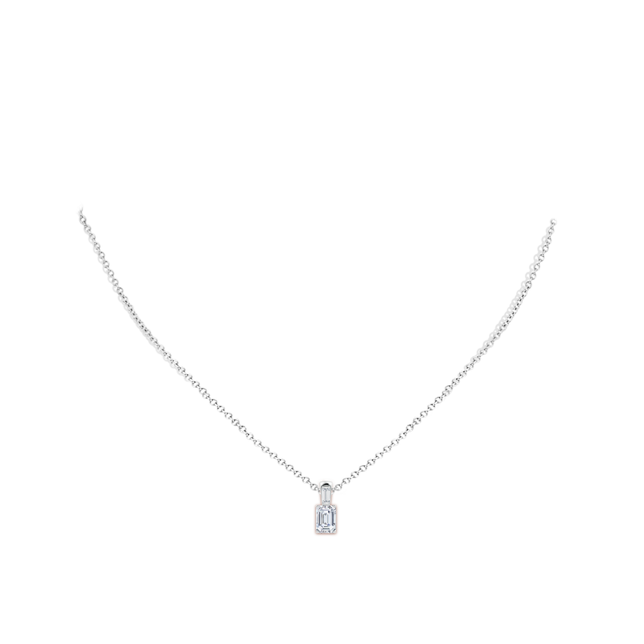 7x5mm FGVS Lab-Grown Emerald-Cut Diamond Pendant with Baguette Accent in White Gold pen