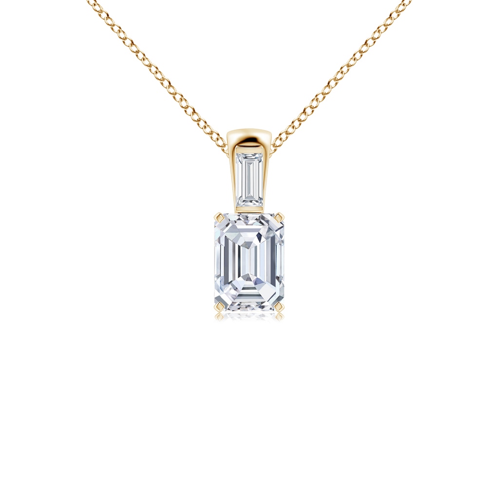 7x5mm FGVS Lab-Grown Emerald-Cut Diamond Pendant with Baguette Accent in Yellow Gold