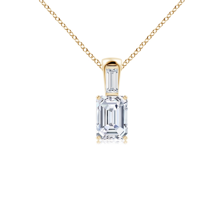 7x5mm FGVS Lab-Grown Emerald-Cut Diamond Pendant with Baguette Accent in Yellow Gold 