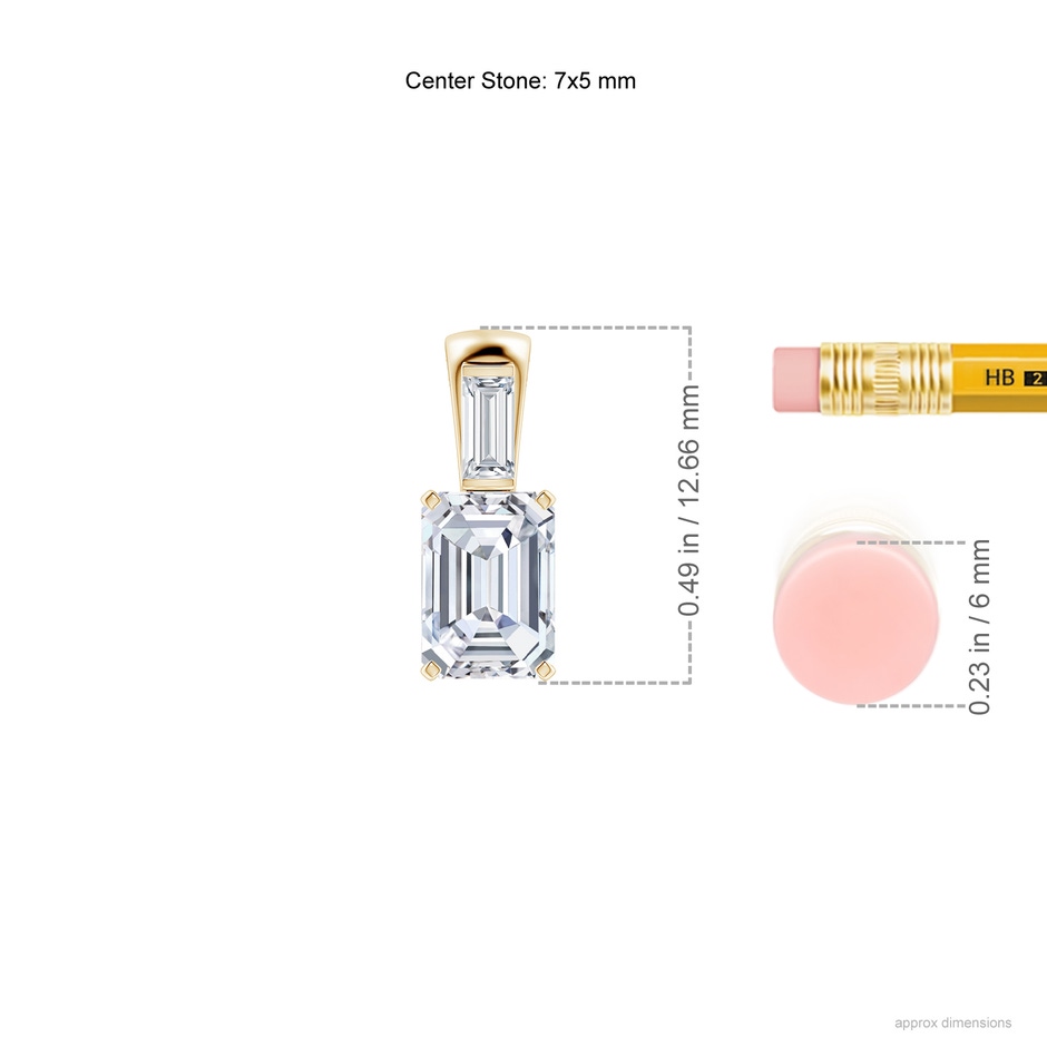 7x5mm FGVS Lab-Grown Emerald-Cut Diamond Pendant with Baguette Accent in Yellow Gold ruler