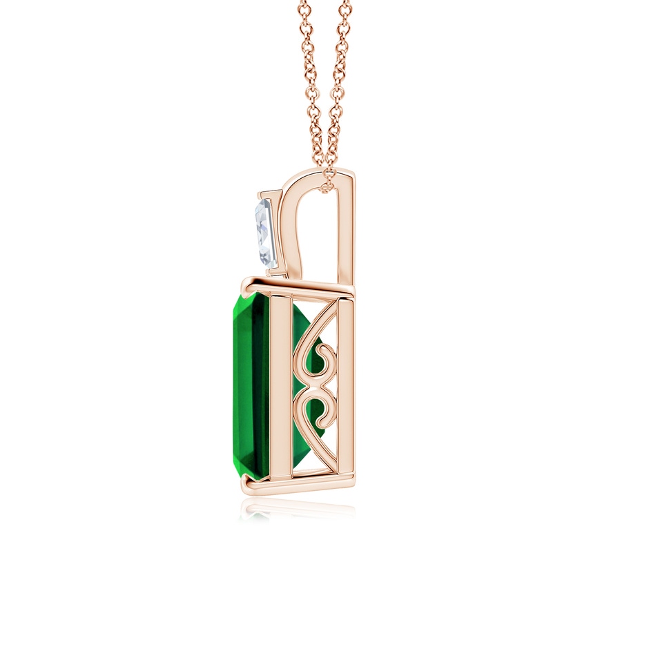 12x10mm Labgrown Emerald-Cut Lab-Grown Emerald Pendant with Baguette Diamond in 18K Rose Gold side 199