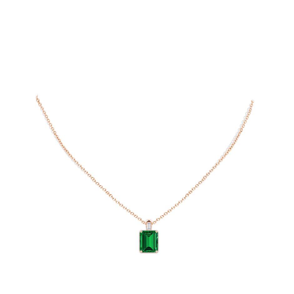 12x10mm Labgrown Emerald-Cut Lab-Grown Emerald Pendant with Baguette Diamond in 18K Rose Gold pen