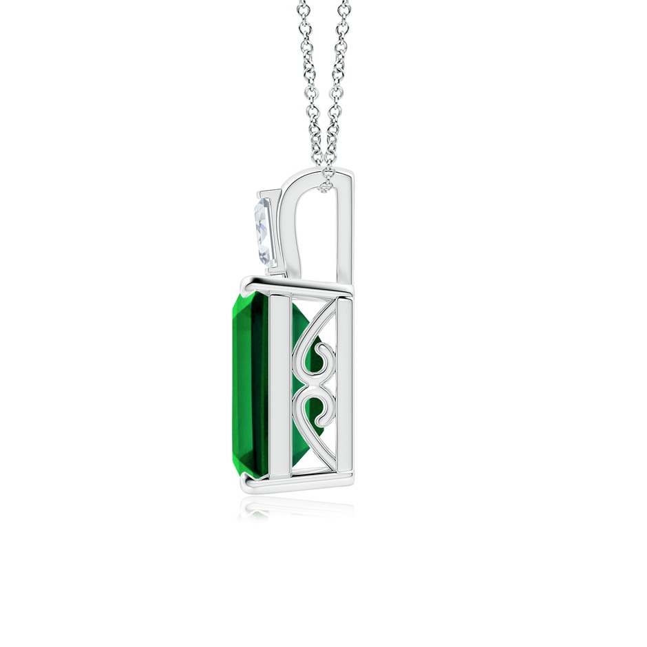 12x10mm Labgrown Emerald-Cut Lab-Grown Emerald Pendant with Baguette Diamond in 18K White Gold side 199
